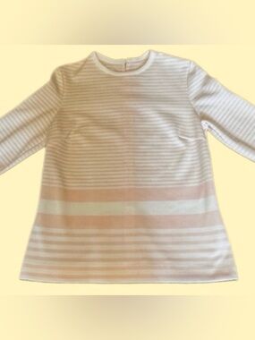 True Vintage 60’s/70’s Light Pink & White Striped Long Sleeved Tunic Top, Med/Lg